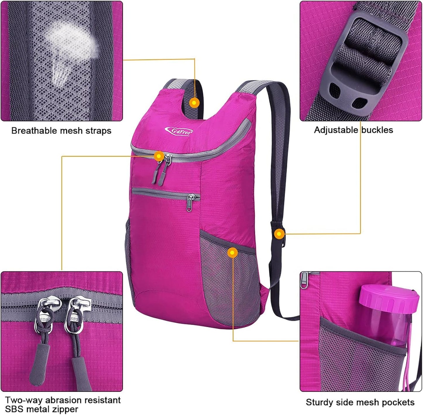 G4Free Lightweight Packable Hiking Backpack for Men Women Small Hiking Daypacks Foldable Shoulder Pack Casual Outdoor Bag 11L