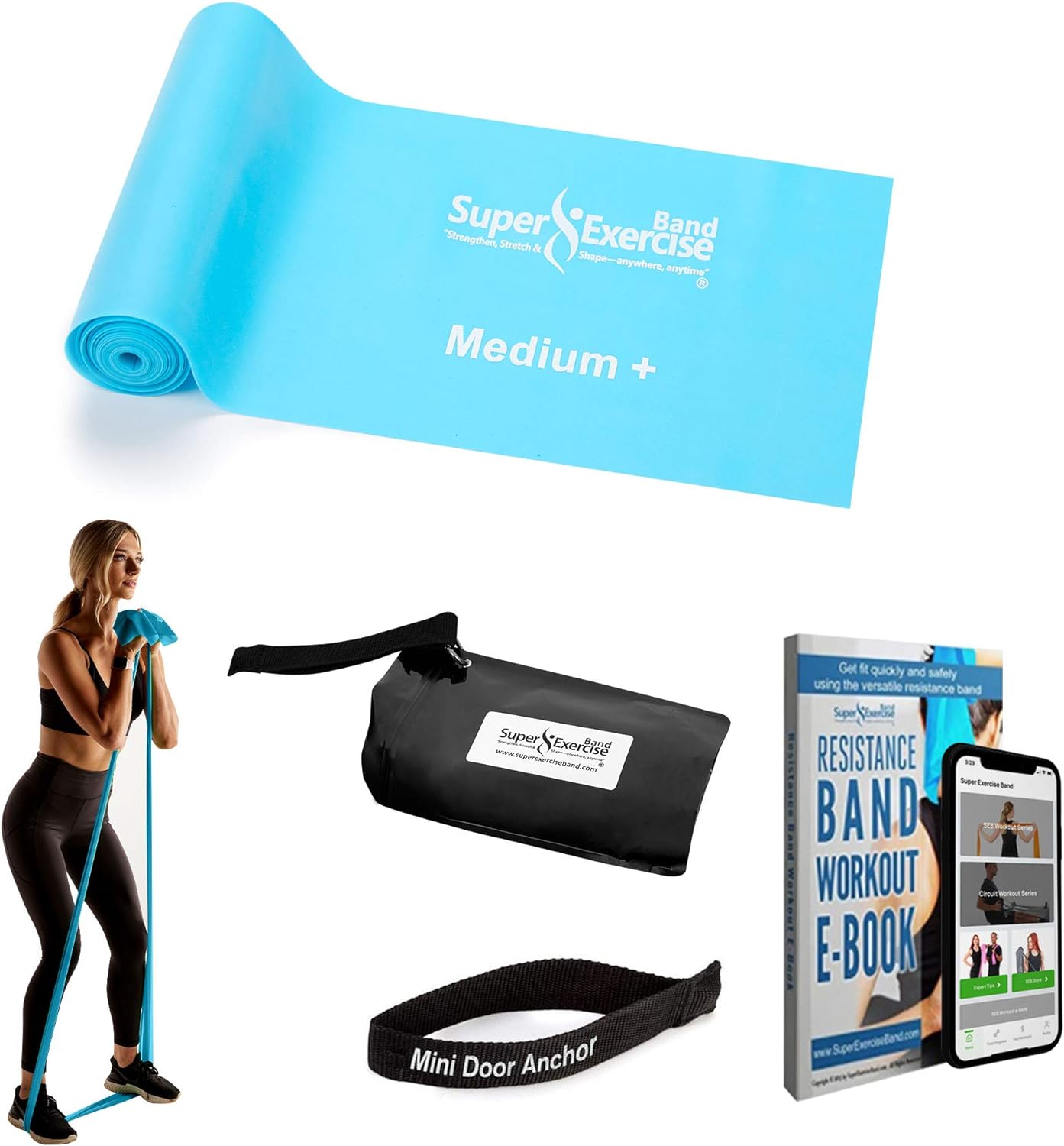 7Ft Long Resistance Bands for Stretching - Resistance Bands Set with Door Anchor - Exercise Bands Including Carry Pouch, E-Book & App - Latex-Free Workout Bands