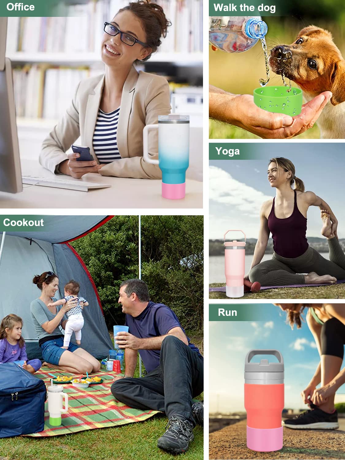 3 Pcs Silicone Bumper Boot for Stanley Quencher Adventure 40oz & IceFlow 20oz, Reduces Noise, Protective Bottle Bottom Sleeve Cover