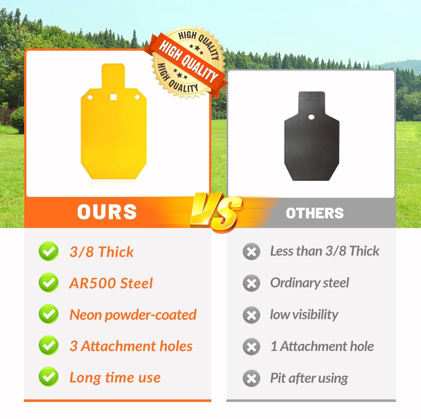 AR500 Steel Targets for Shooting 3/8" Thick 10"x 16" Metal Targets for Shooting Range Reactive Shooting Targets Laser Cut Fluorescent Yellow