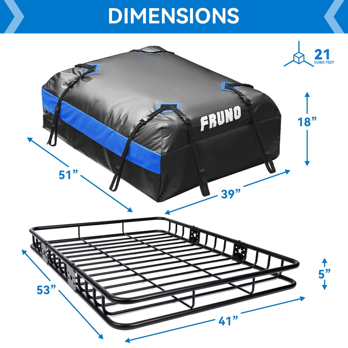 FRUNO Roof Rack Cargo Carrier Universal Fit Vehicle Rooftop Cargo Carrier Basket with Waterproof 21 Cubic Feet Cargo Bag & Cover