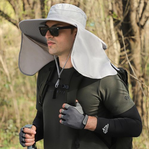 HUAMULAN Men Summer Sun Hat Women Safari Wide Brim Fishing Hats UV Protection Neck Flap Bucket Gardening Hiking Hunting Cap