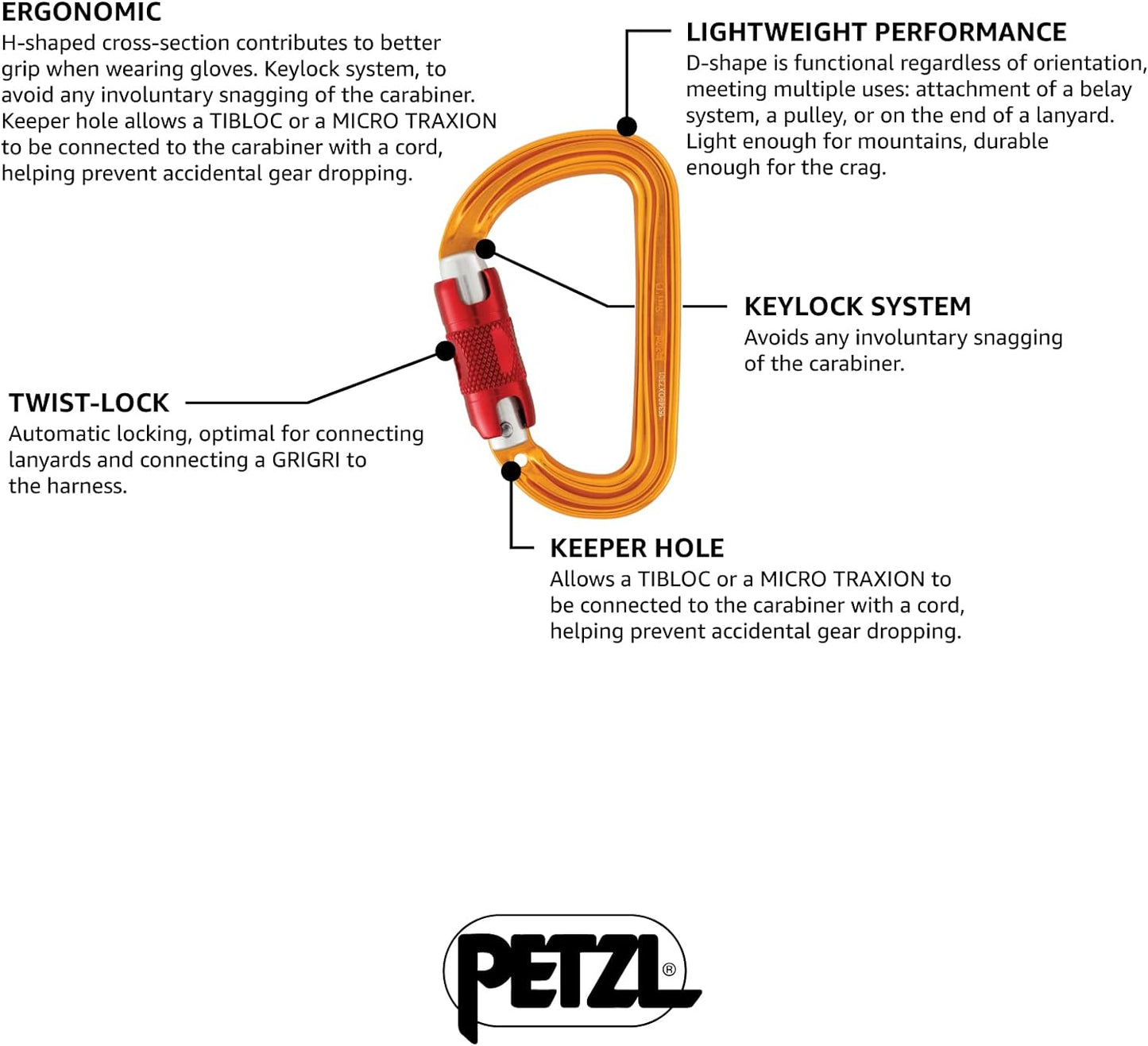 Petzl Sm'D Carabiner - Versatile, Lightweight, Compact, D-Shaped Locking Carabiner for Rock and Ice Climbing