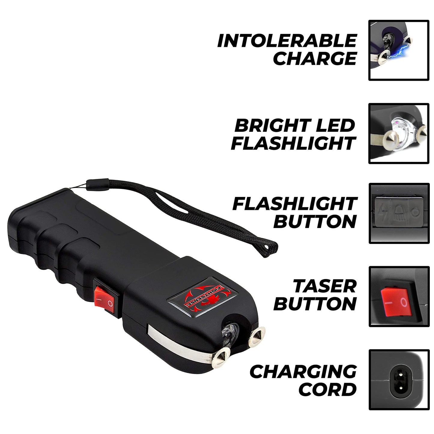 FIGHTSENSE Havey Duty Flashlight stun Gun for Women self Defense, Anti Grab (Black)