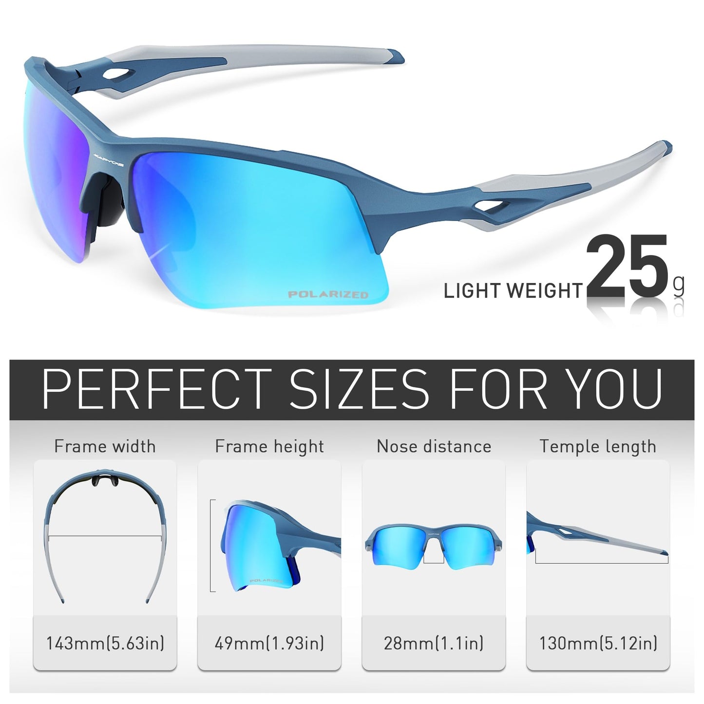 KAPVOE Polarized Sports Sunglasses for Men Fishing Baseball Cycling Running Golf Driving MTB UV Protection - K172