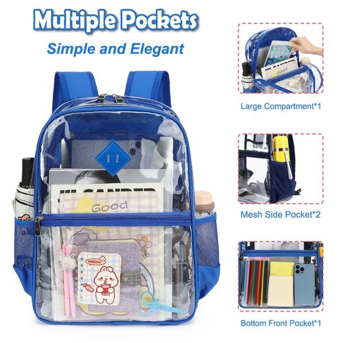 Lroiutian Clear PVC Waterproof Transparent Backpack, Heavy Duty See Through for Girls, Boys, Women, Men - Royal Blue