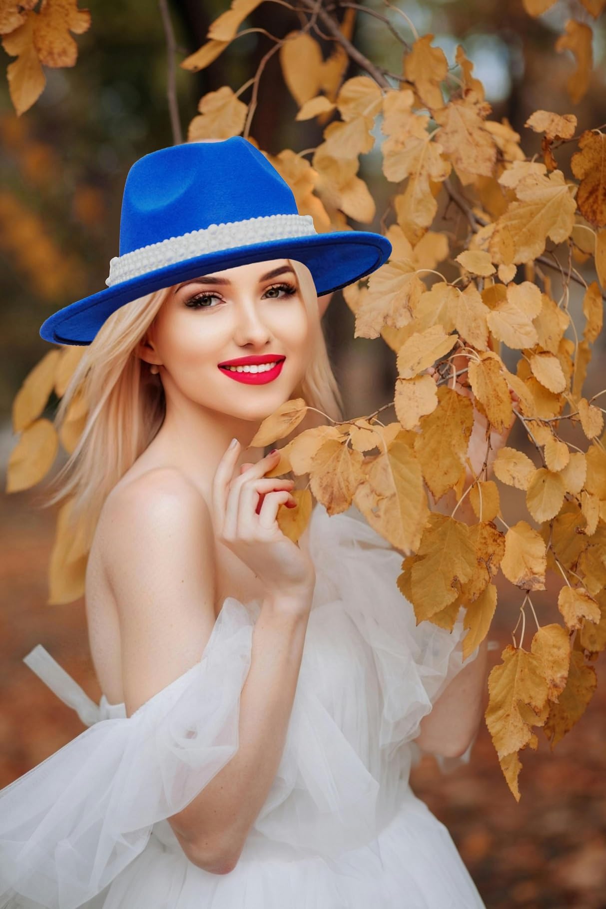 Felt Panama Hats Classic Wide Brim Fedoras Dress Hat (Royal Blue)