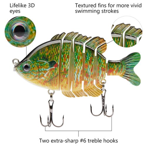 BASSDASH SwimPanfish Multi Jointed Panfish Bluegill Swimbaits Hard Topwater Bass Lures Fishing Lure Crank Saltwater 3.5in/0.85oz,Pack of 4