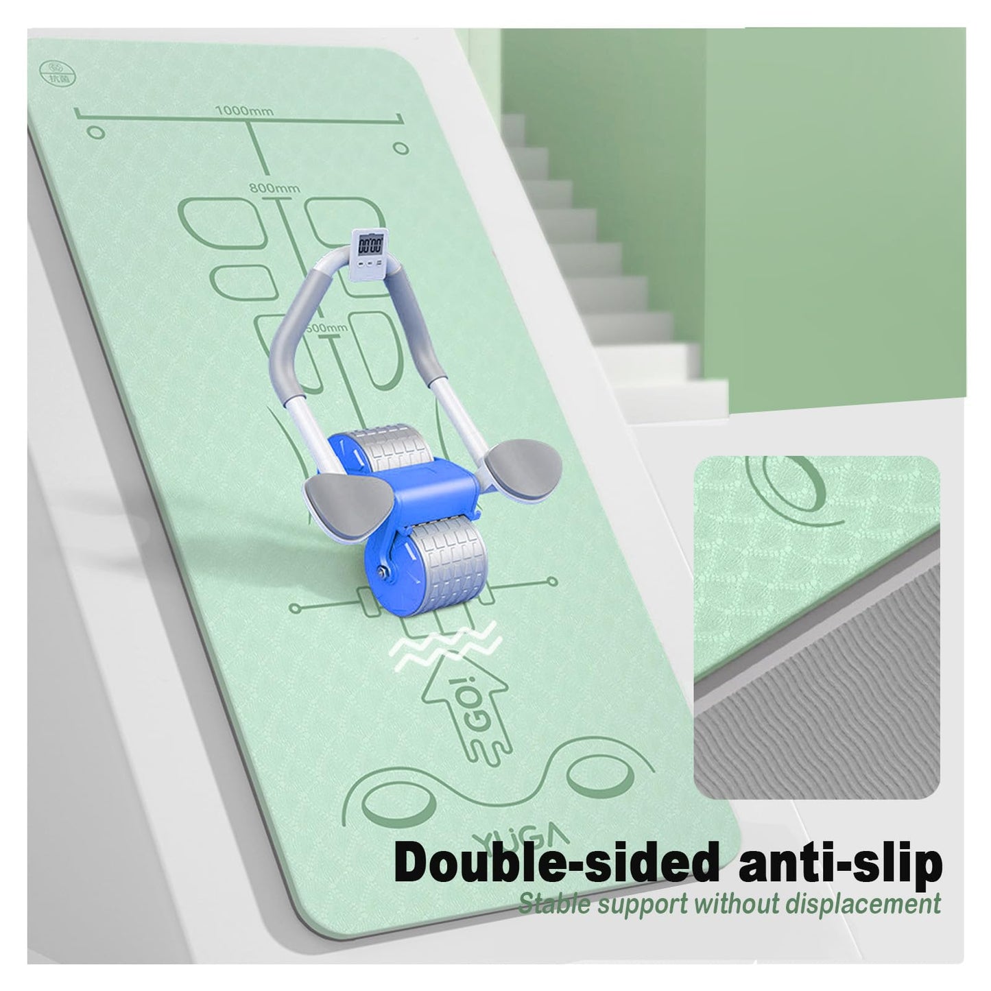 Exercise Equipment Mat for Ab Roller Wheel,Non-Slip Exercise M at 8mm,Long Sound Insulation Knee M at For Abdominal Yoga Floor Workouts-Green