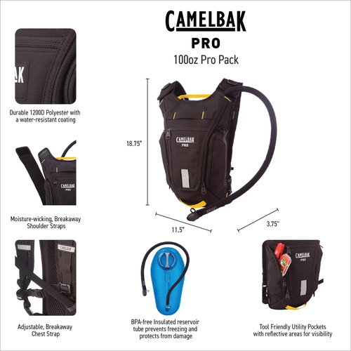 CamelBak Pro Hydration Pack | Backpack | 100 oz Reservoir | Work Industry | High Visibility | Reflective | Lightweight | Durable | Black