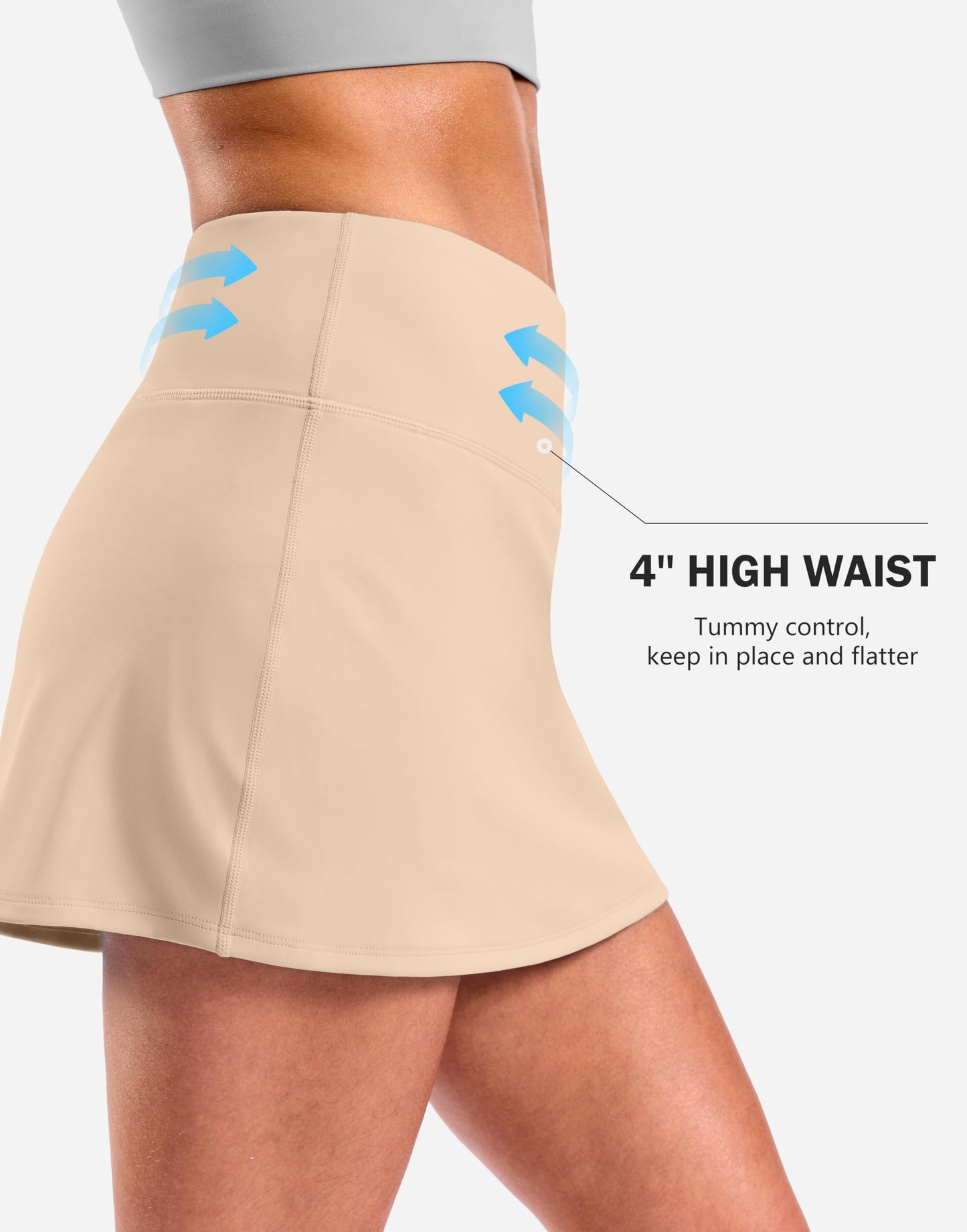 SANTINY 14" Skorts for Women with 2 Pockets High Waisted A Line Casual Pickleball Golf Skort Athletic Tennis Skirt (Khaki_S)