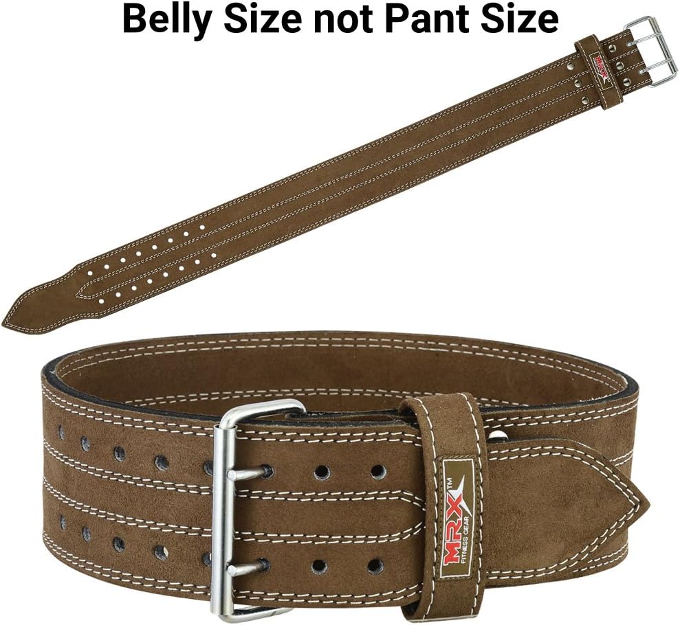 MRX Powerlifting Leather Belt 4" Wide 10mm Thickness Training Fitness Back Support Bodybuilding Belts with Steel 2 Prong Buckle
