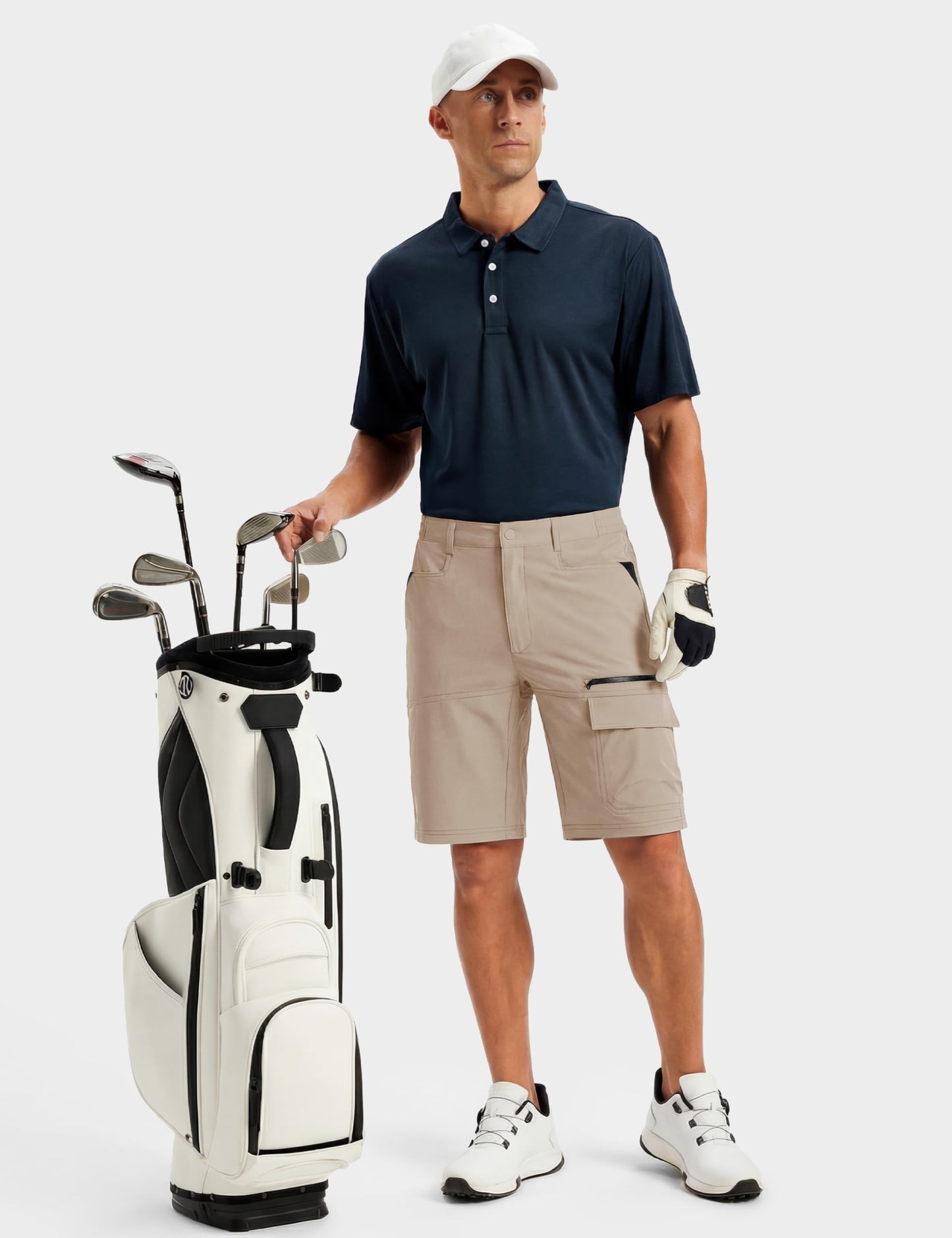 TACVASEN Mens Casual Shorts 10" Hiking Travel Shorts Lightweight Quick Dry Summer Golf Dress Fishing Travel Zipper Pockets Light Khaki 32