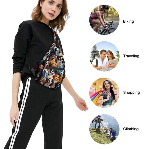 LYEMVHE Colorful Dog Sling Bag travel Crossbody Backpack Casual Daypack for Women with Strap Lightweight Outdoor Hiking Climbing Runners