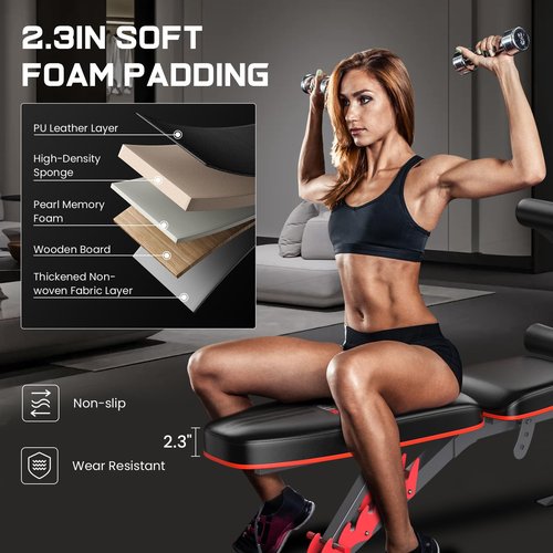 TYRSEN Adjustable Weight Bench Press, 800lbs Load Workout Bench for Home Gym, Weight Bench with Leg Extension and Preacher Pad Flat Incline Decline Benchs for Home Strength Training