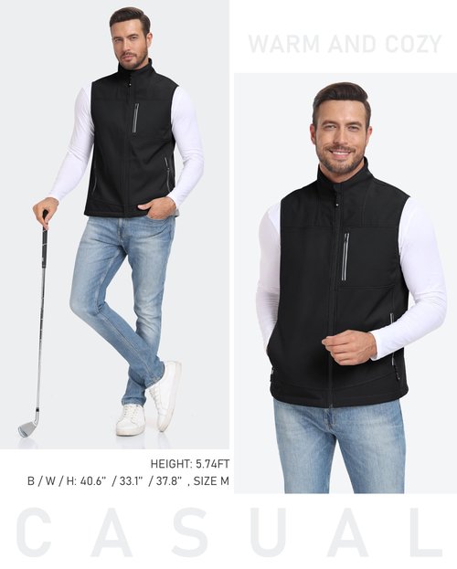 MoFiz Men's Lightweight Softshell Outwear Vest, Windproof Sleeveless Jacket for Running, Hiking, Cycling, Walking Black XXX-Large