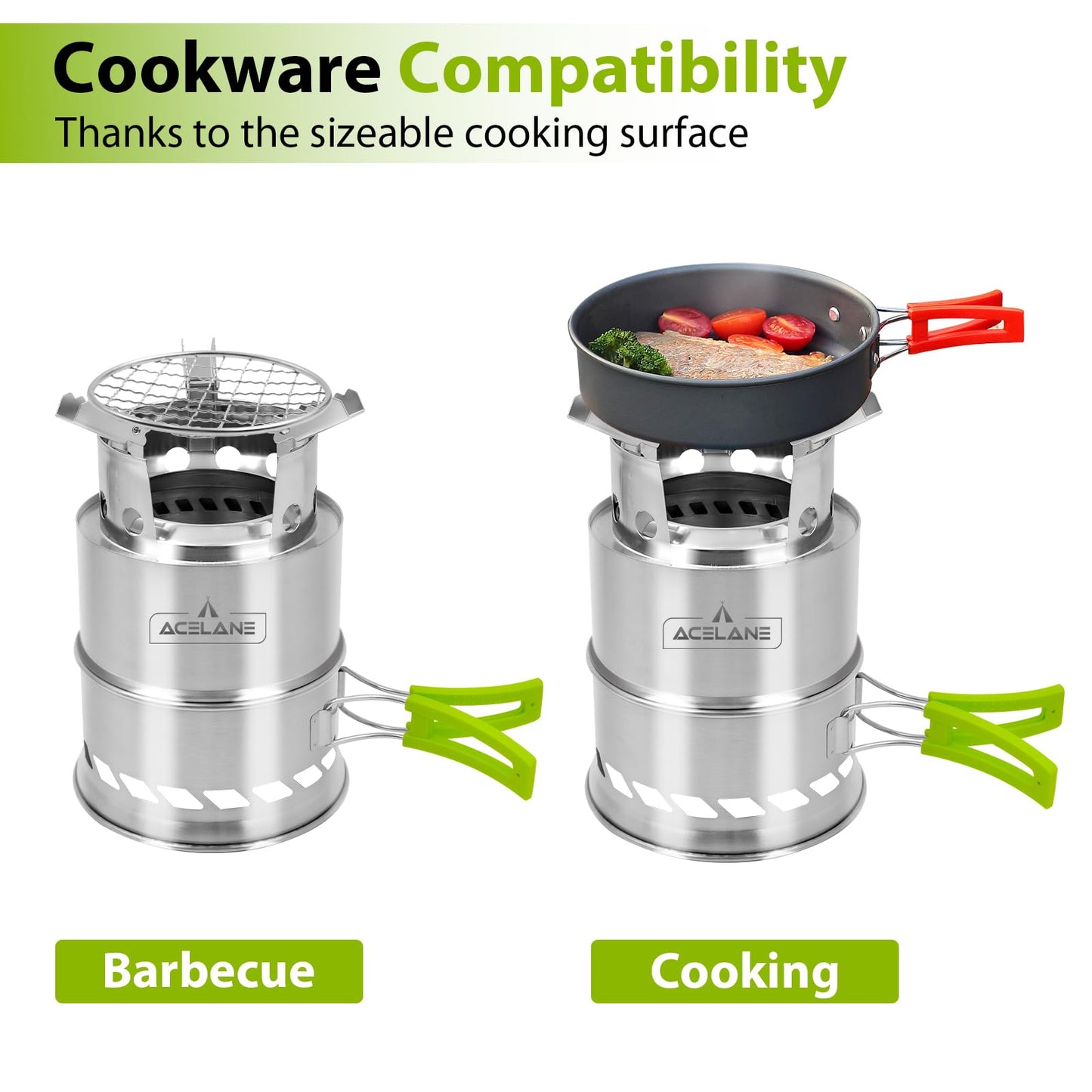 Acelane Camping Wood Stove, Portable Camping Stove - Stainless Steel Survival Stove Backpacking Wood Stove, Folding Small Mini Camp Stove for Hiking Traveling Outdoor