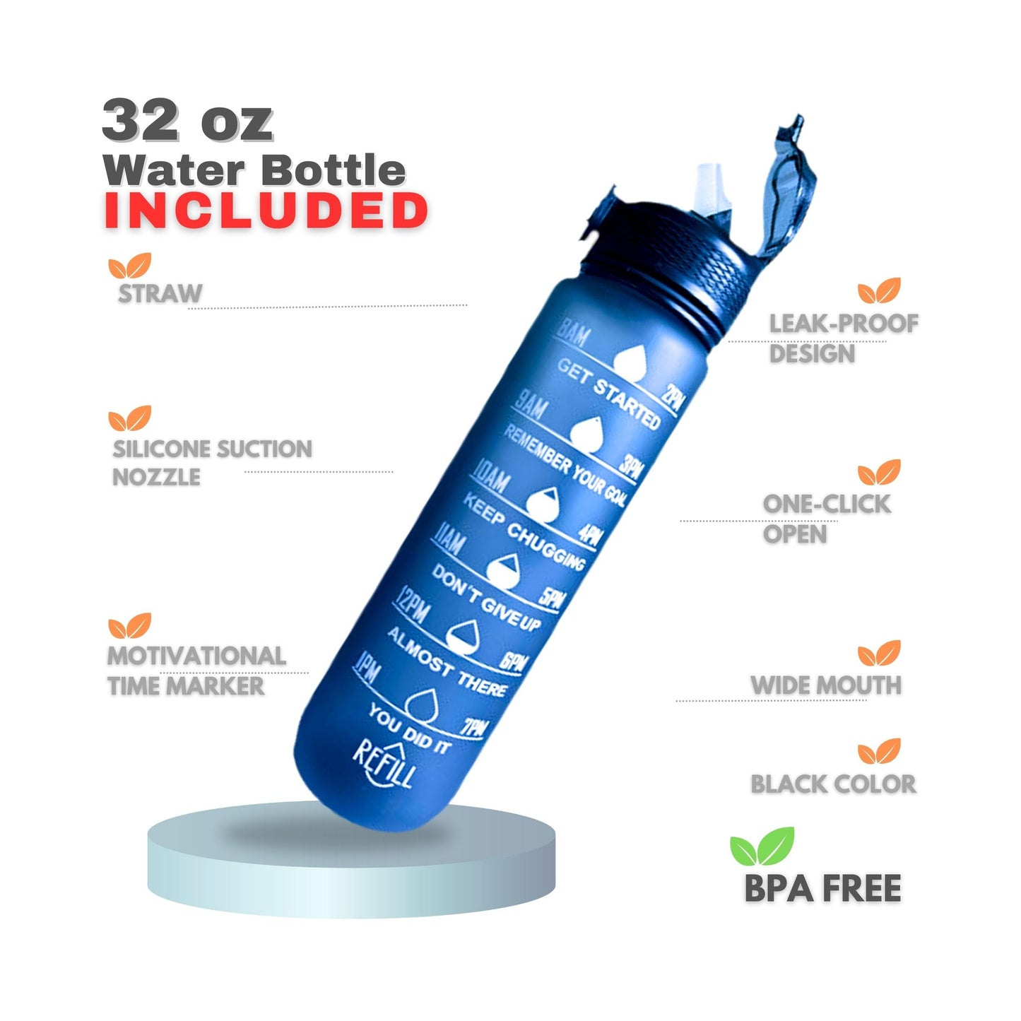 32oz Motivational Water Bottle - Neoprene Water Bottle Sleeve for Running/Hiking - Water Bottle Holder with Straps for Shoulder/Crossbody Pockets for Phone/Keys/Cards, Perfect for outdoor activities.