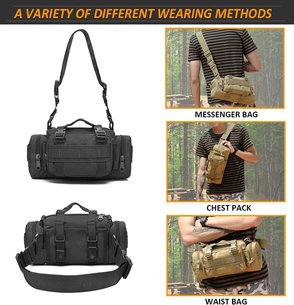 3P Military Duffel Waist Bag, Molle Bicycle/Motorcycle Waterproof Fanny Packs Camera Bag Camo EDC Utility Pouch Crossbody with Shoulder Strap Hand Carry