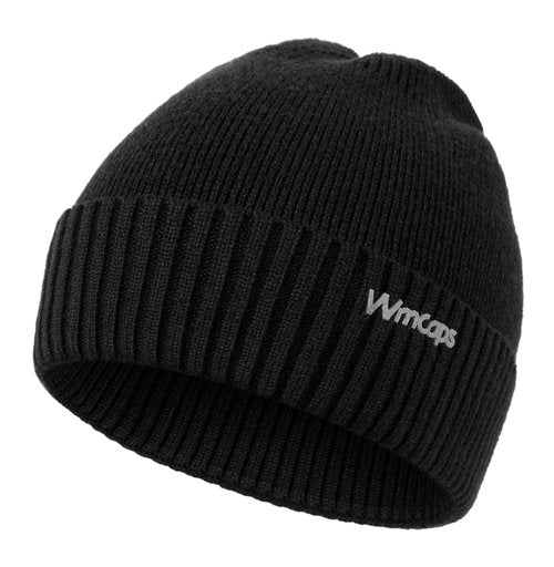 Wmcaps Beanie Kintted Hats for Men Women, Soft Warm Unique Material Winter Stocking Skull Cap with Reflective Logo (Black)