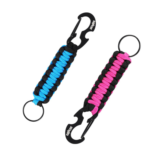 Kadactive Paracord Keychain Bottle opener - 2Pcs Carabiner Keychains for Backpack, Camping, Survival. Paracord Key Chains Men Woman Black-Pink LightBlue
