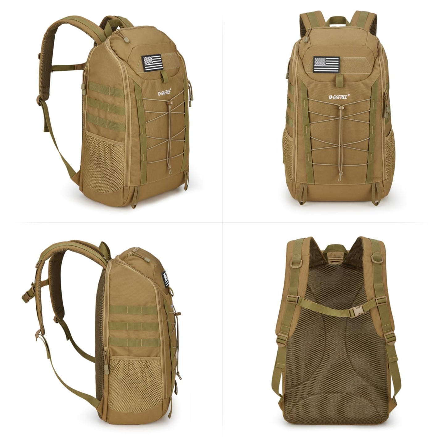 G4Free 45L Military Tactical Backpack 3 Day Assault Survival Molle Pack for Hiking Camping Traveling(Tan)