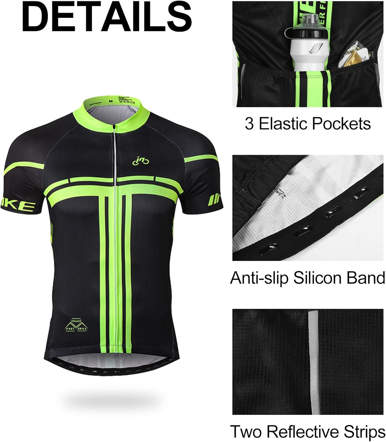 INBIKE Cycling Jersey Mens Set Reflective Breathable Biking Outfit Quick-Dry Bib Bicycle Jersey with 3D Padded Shorts