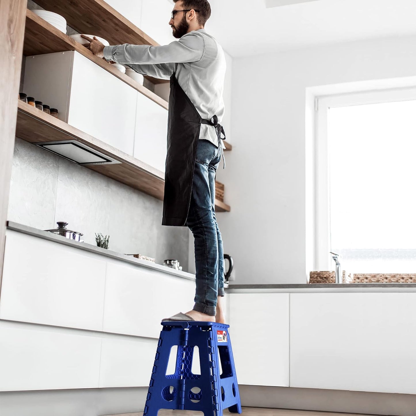 ACSTEP Folding Step Stool Foldable Stool 7.5 Inch Height Kids Step Stool, 300 lb Capacity Plastic Collapsible Stool, Stepping Stool with Handle Black Small Step Stool, Foot Stool Suitable for Kitchen