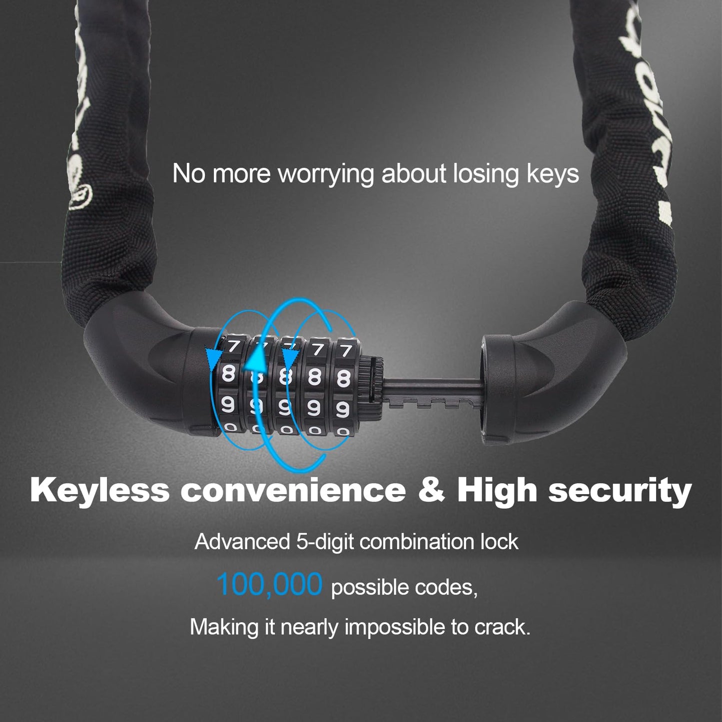 Monotre Bike Chain Lock, 5-Digit Resettable Combination Heavy Duty Anti-Theft Bike Chain Lock, 3.2FT Long Keyless Security Bike Lock for Bicycles, Scooters, Motorcycles, Doors, Fences