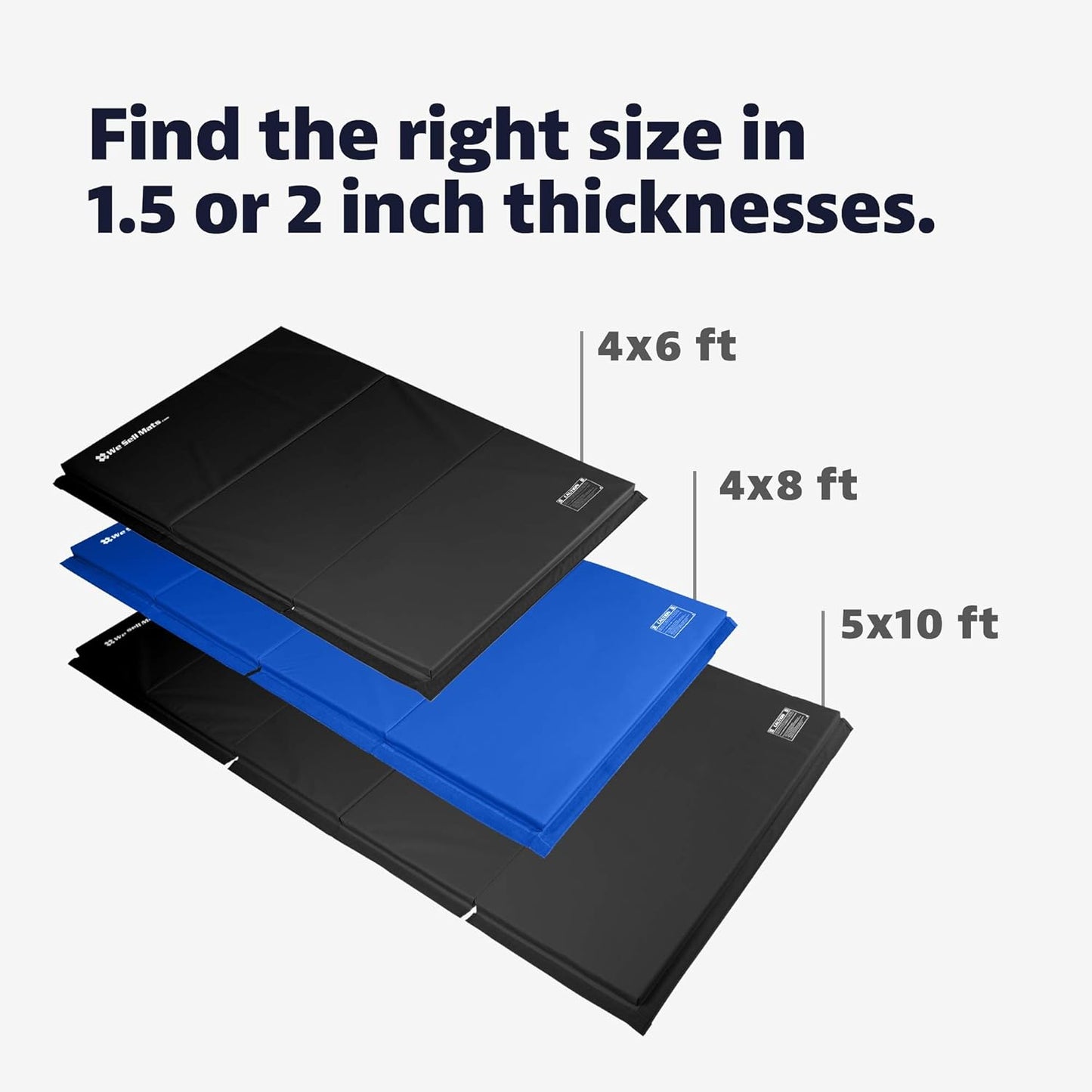 We Sell Mats 5 ft x 10 ft Gymnastics Mat, Folding Tumbling Mat for Exercise, Yoga, Martial Arts, Portable with Hook & Loop Fasteners