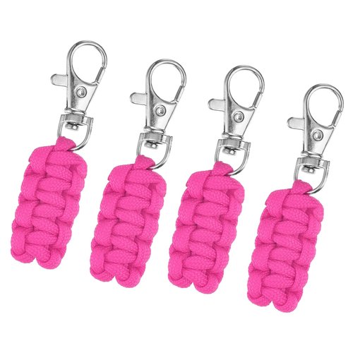 uxcell 4pcs Paracord Zipper Pulls, 3" Paracord Lanyard Keychain for Backpacks, Tents, Trolley Cases, Traveling Cases, Key, Jackets, Pink