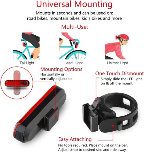 Bike Tail Light Rechargeable 2 Pack, Rear Red Bike Light for Night Riding, Back Bicycle Taillights with Great Battery Life, Easy to Install On Any Bike Trailer or Helmet