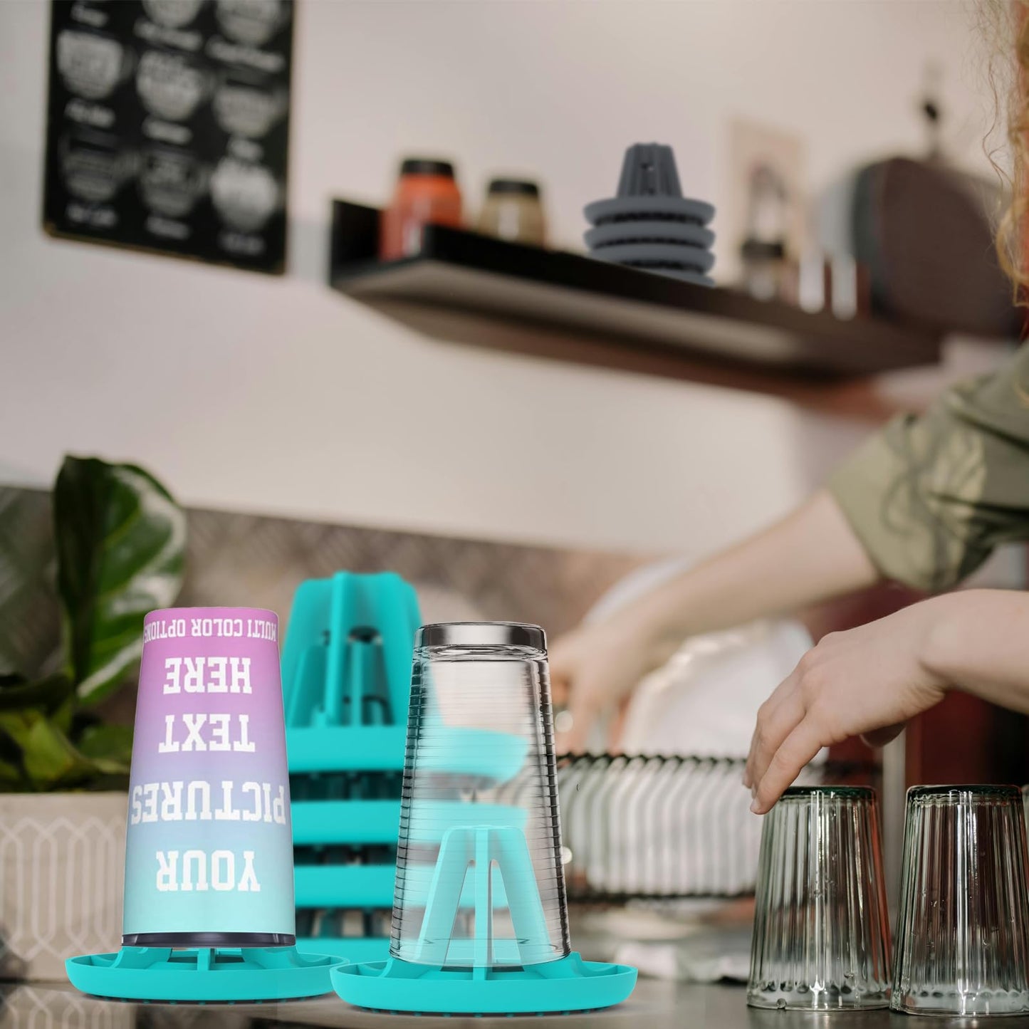 JIUBAR Bottle Drying Rack for Stanley Cup Accessories and Sports Water Bottle -Soft Silicone Material Air Convection Fast Does not Scratch Kitchen Accessories - Fits Caliber 1.65”-5” inches-4 Pack