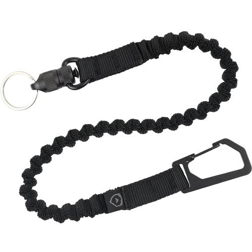 Trayvax Link Lanyard Keychain, Quick Release Stretch Carabiner Key Chain for Men and Women, Bungee Nylon, 25 Inch, Black