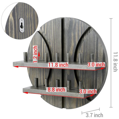 MyGift 2 Tier Basketball Ring Holder, Wall Mounted Championship Jewelry Display Case, Vintage Gray Wood Sport Rings Storage with 12 Pegs and Basketball Cutout Backing