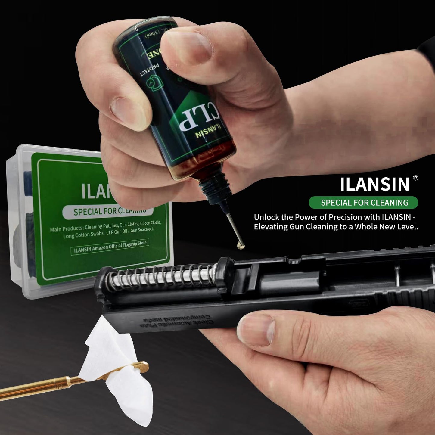 ILANSIN 1500PCS Gun Cleaning Patches+30ml CLP Oil,2"x2" Lint Free Gun Cleaning Cloth,Professional Wipes for Shot Pistol and All Caliber of Firearms. Store in a Box Can Store Gun Cleaning Kit