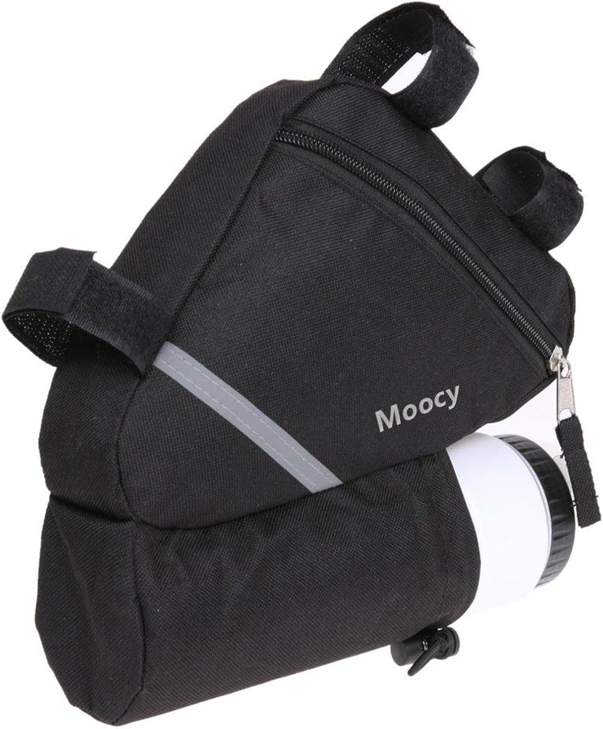 MOOCY Ultralight Reflective Bicycle Triangle Frame Bike Bag with Water Bottle Pouch -Black