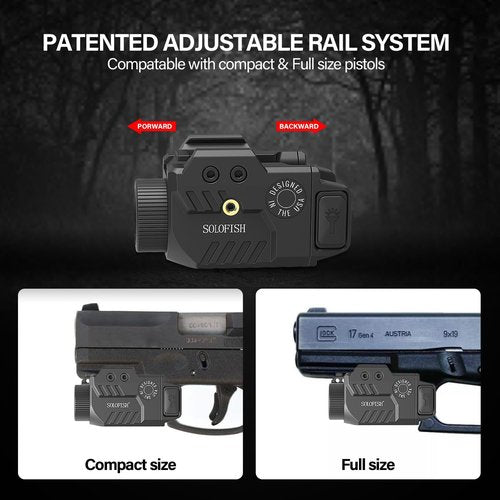 Solofish 800lm Slidable Pistol Light with Strobe & Momentary, Shockproof Gun Flashlight W/Power Level Indicator, Compatible with Picatinny Rail (21±0.5MM Width), Rechargeable