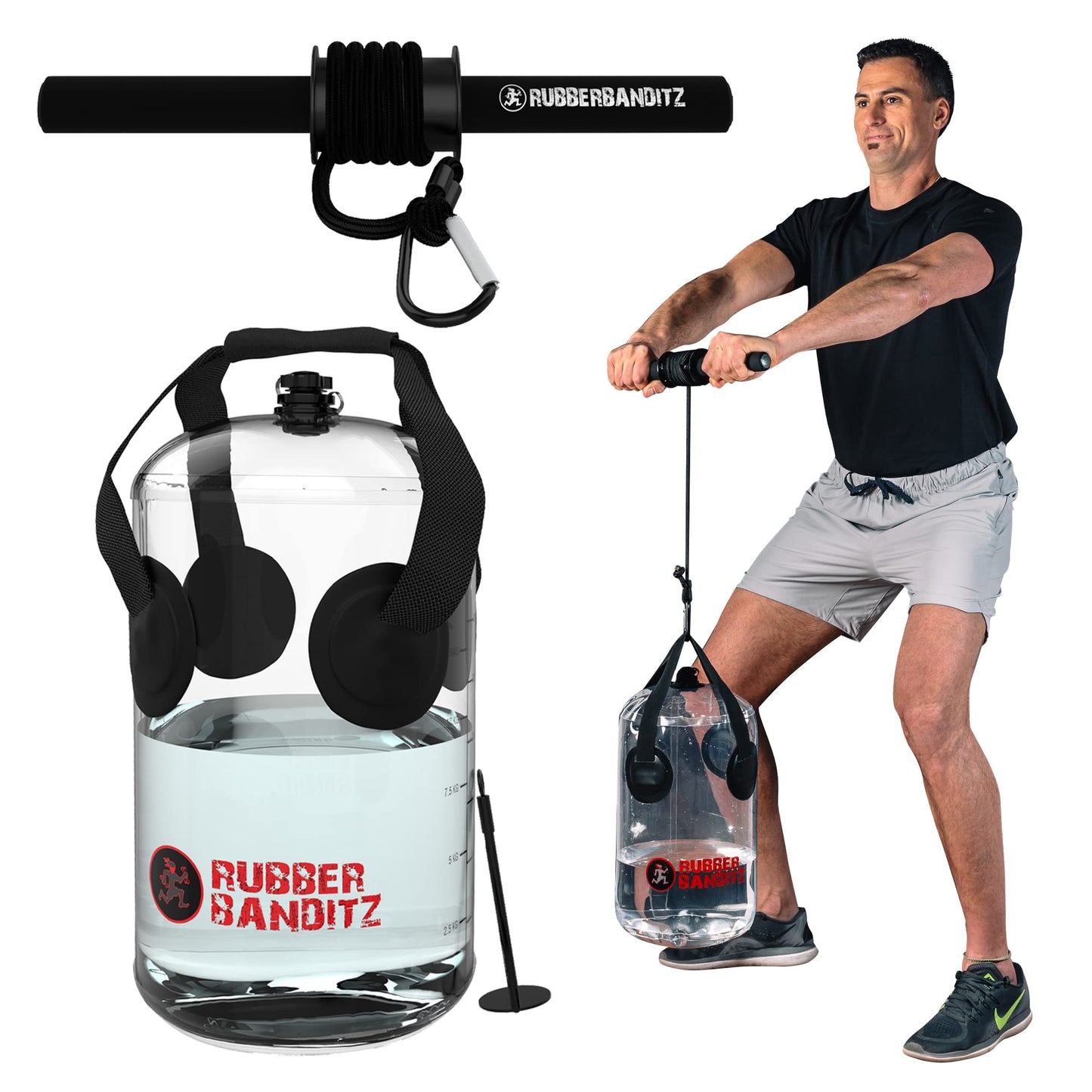 Rubberbanditz Wrist Roller + Aqua Bag - Forearm Strengthener with Weight Included for Training and Workout - Portable Home Gym Equipment
