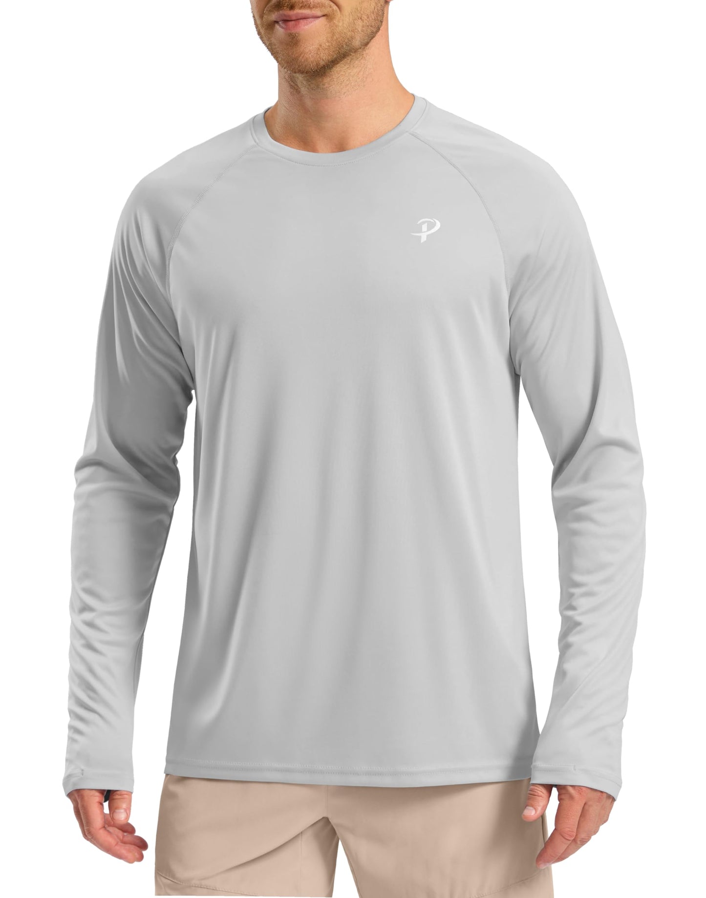 Pudolla Mens Long Sleeve Swim Shirts Rash Guard UV Sun Protection SPF T-Shirts UPF 50+ Quick Dry Fishing(Light Grey M)