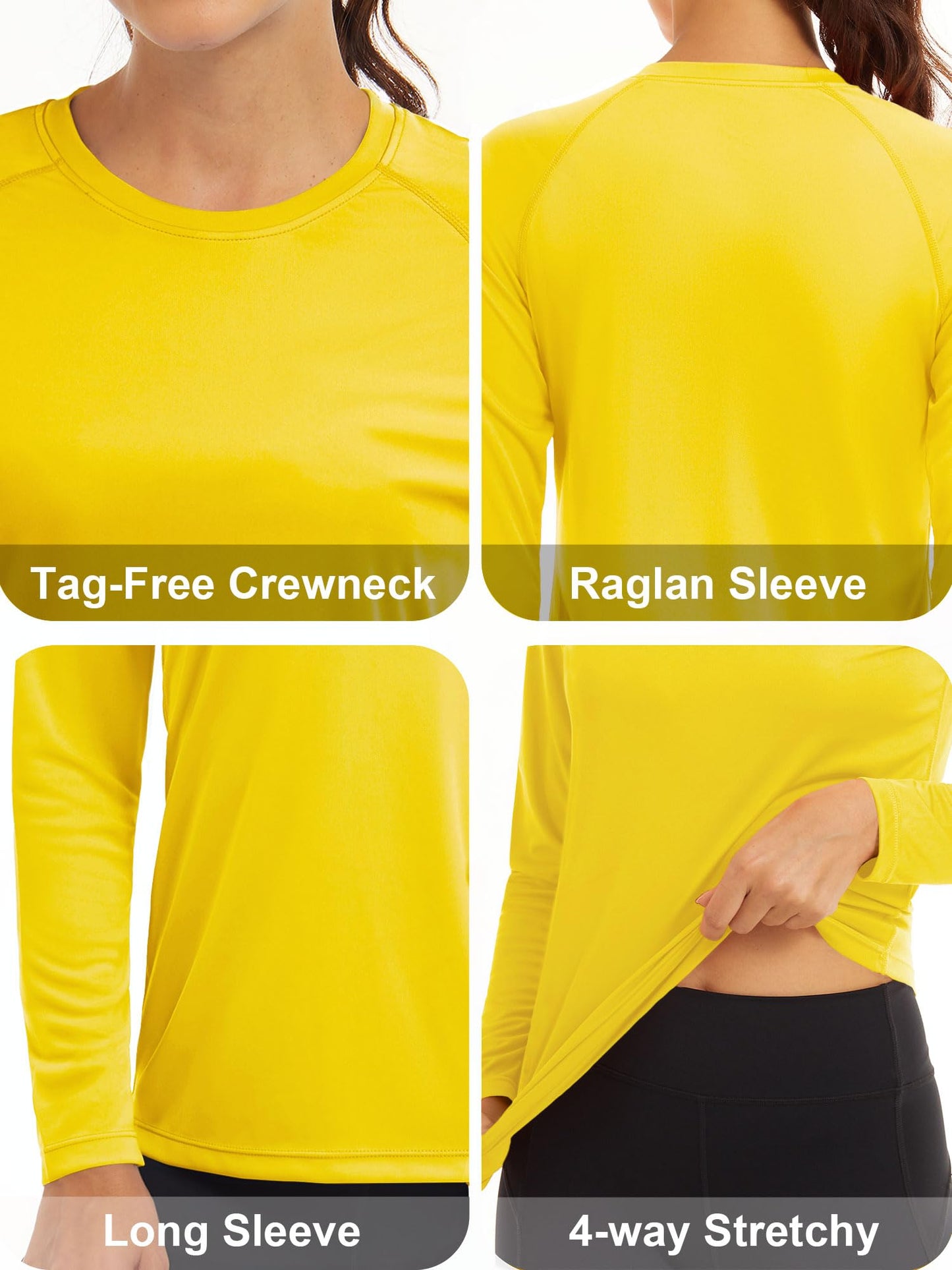 MAGCOMSEN Long Sleeve Shirts for Women Athletic Shirts Women T Shirts for Women Workout Shirts for Women Running Shirts Women Hiking T Shirts Yellow