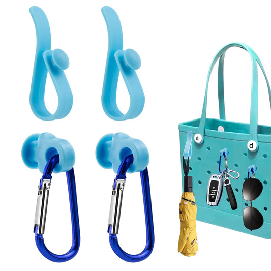 4 Pcs Hooks Set Accessories Compatible for Bogg Bag, Bogg Bag Accessories, Insert Carabiner Key Chain Holder Charms, Compatible for Small & Large Beach Bags (Blue)