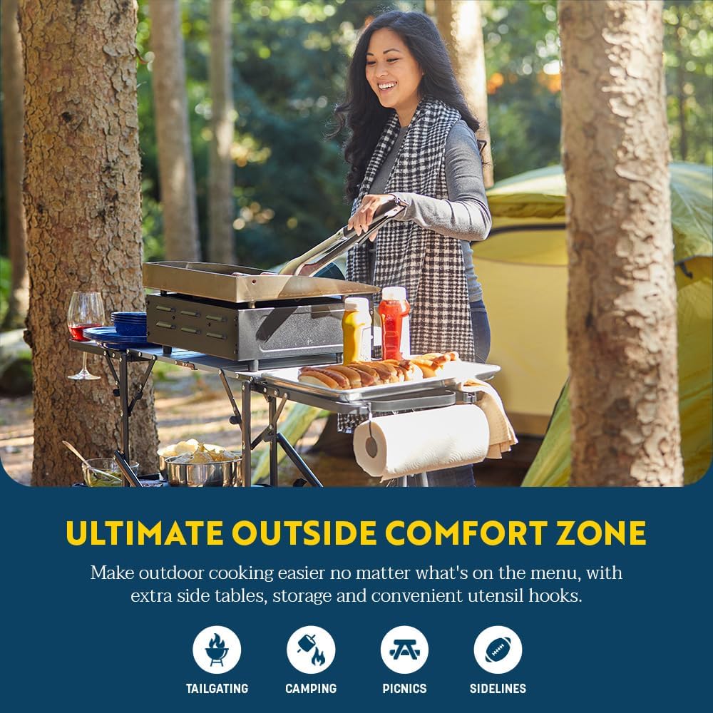 Portable Folding Cook Station | GCI Outdoor Slim-Fold Kitchen Table with Heat Resistant Top, 4 Side Tables & Storage Rack for Camping & Picnics