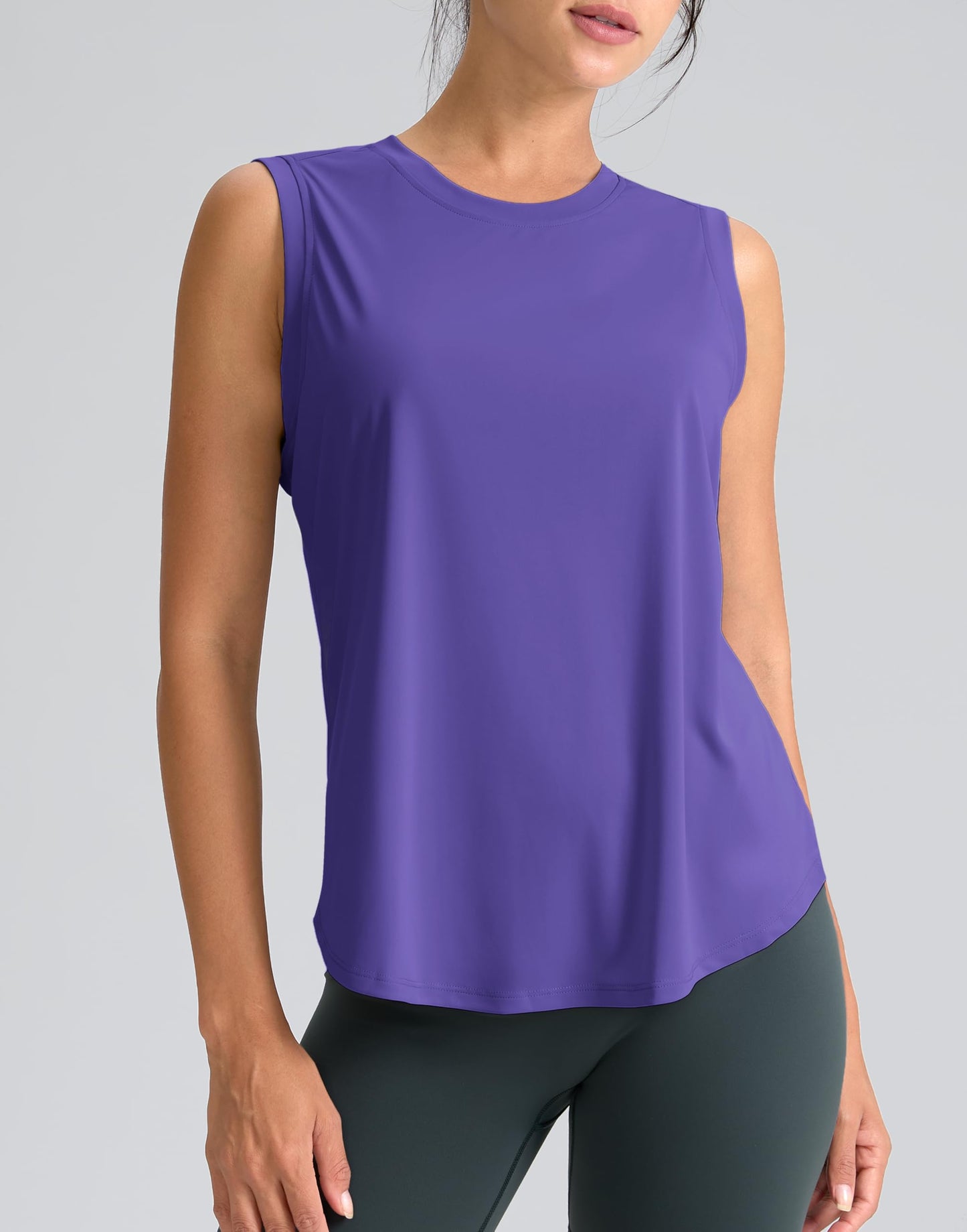 SANTINY Women's Sleeveless Workout Tops Breathable Lightweight Active Tennis Yoga Shirts Athletic Running Tank Tops for Women (Dark Purple_L)
