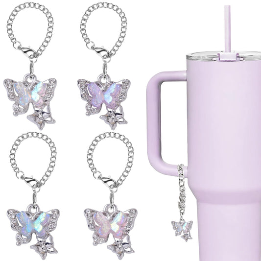 kapitomanio 4Pcs Butterfly Stanley Cup Accessories Cute Stanley Cup Charms Butterfly Water Bottle Charms Accessories Glitter Handle Charms for Stanley Tumblers (Purple)