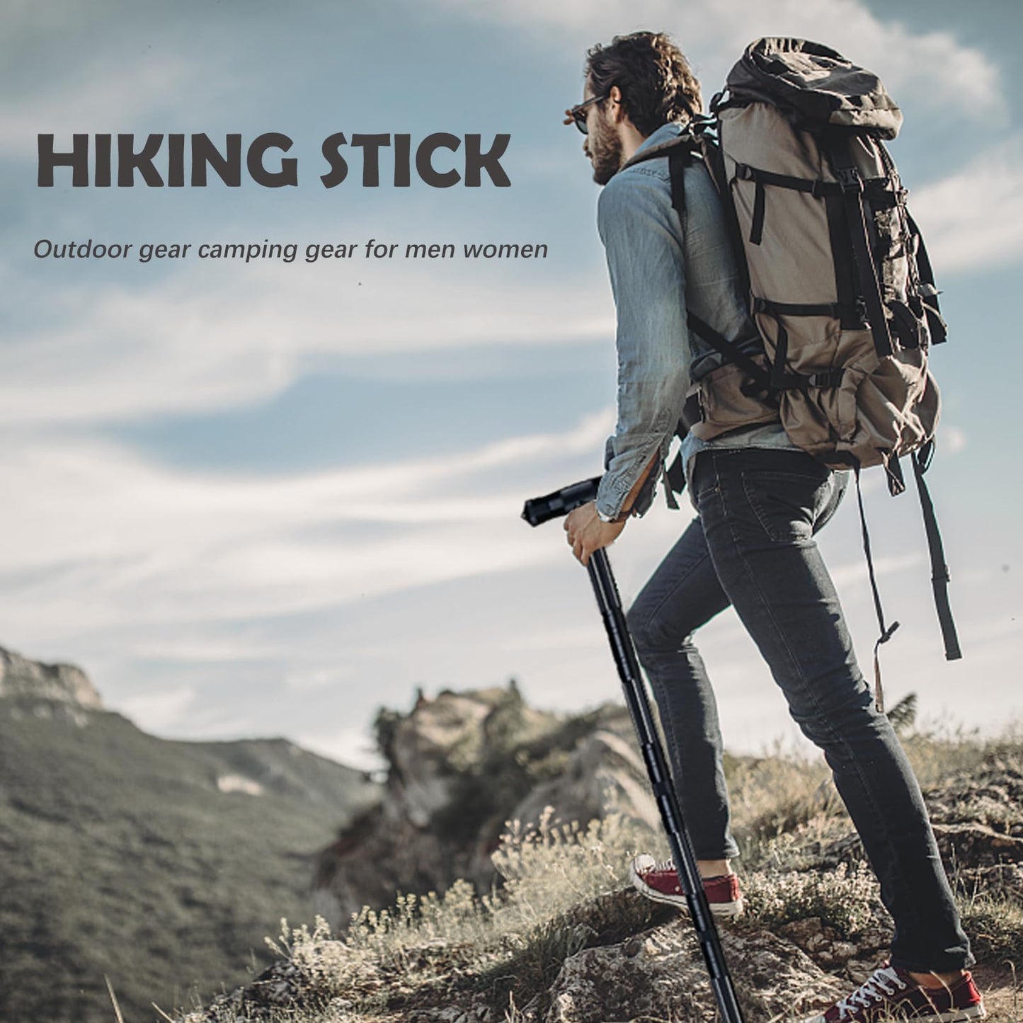 Autuveen Hiking Tactical Stick Walking Staff,Portable Walking Sticks Trekking Poles Outdoor Multitool Camping Gear for Men Women