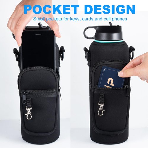 RRegeny Water Bottle Holder with Strap for Hydroflask 32oz 40oz, Carrier Sling Bag with Phone Pocket Sleeve for Men Women Hiking Camping Travelling (Gray40oz)