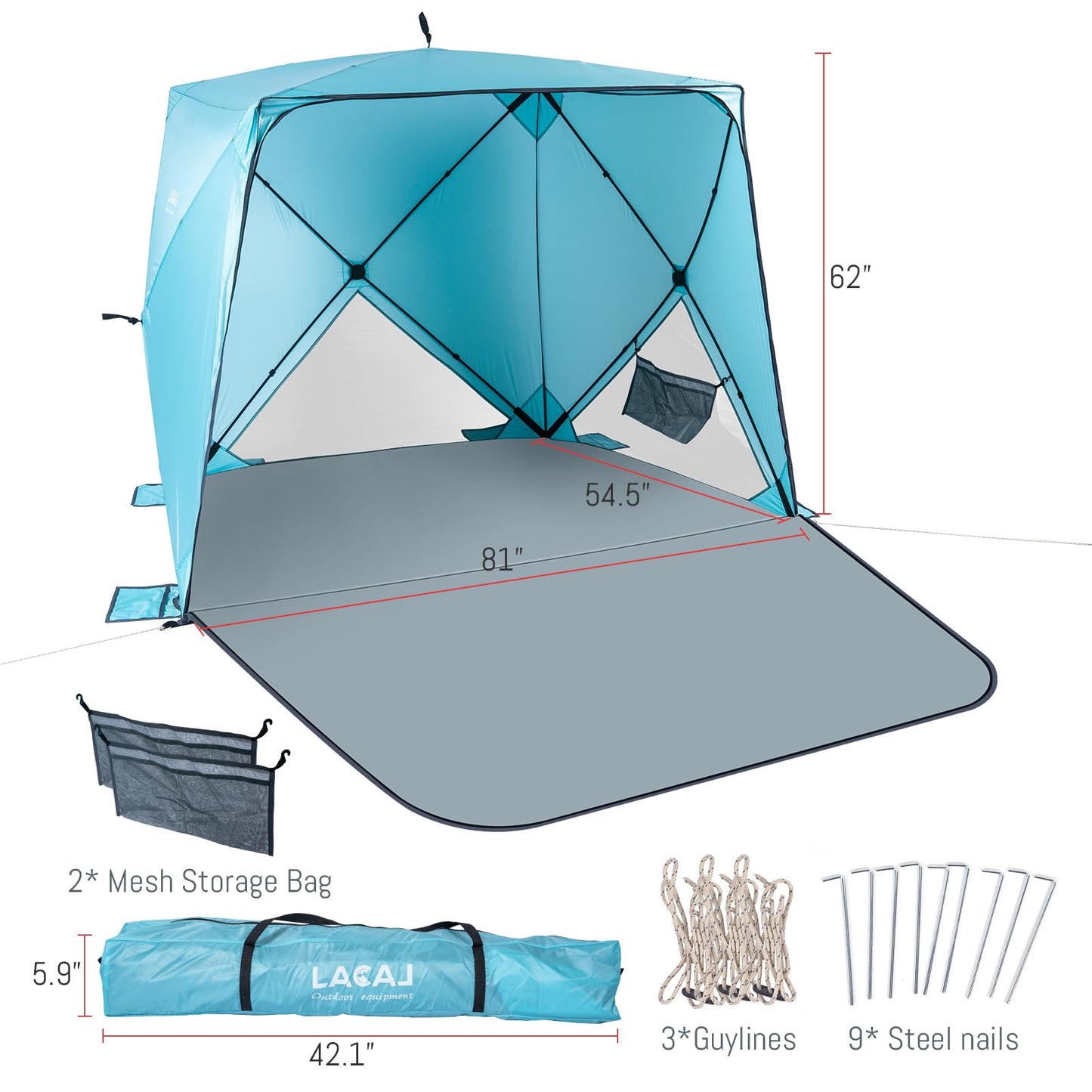 Beach Tent,Beach Sun Shelter with UPF 50+UV Protection with Extendable Floor mat for 3-4 Person, Waterproof Portable Easy Setup Beach Canopy Shade Tent for Outdoor Camping, Picnics
