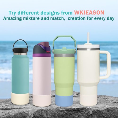 WK IEASON 2 Pcs Tumbler Bottom Protector Boot for Stanley Quencher Adventure 40oz & Stanley IceFlow 20oz 30oz and Compatible with Hydro Flask Water Bottle 12oz 21oz 24oz(Rose Quartz/Cream)