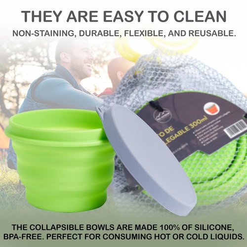 PRO OUTDOOR Collapsible Bowl - Silicone, BPA-Free Food Storage Container, Microwave & Dishwasher Safe, Easy to Clean Non-Staining Foldable Mixing Bowl for Travel, Camping, Hiking - Green, 300ml